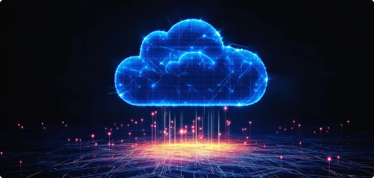 Un nuage lumineux relié à un réseau de données