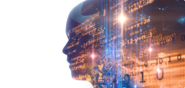 Le profil d'un visage composé de données numériques